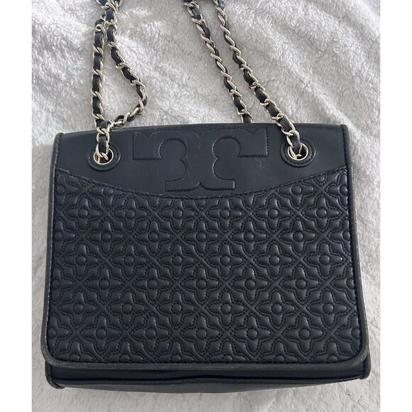 Tory Burch Bryant Medium Black Leather Shoulder Bag With Gold Chain Strap - Picture 2 of 8